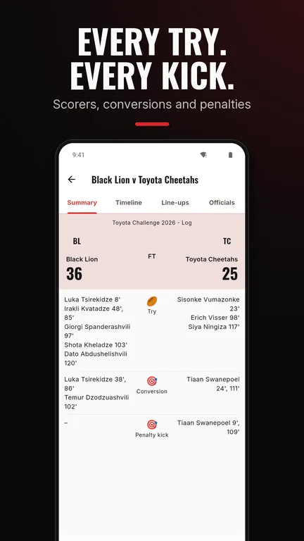 ClubRuggas app match summary with scorers