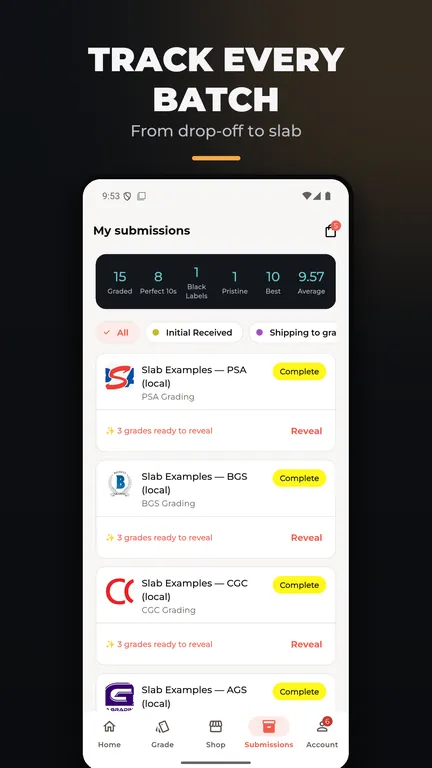 GradeIt app tracking submissions