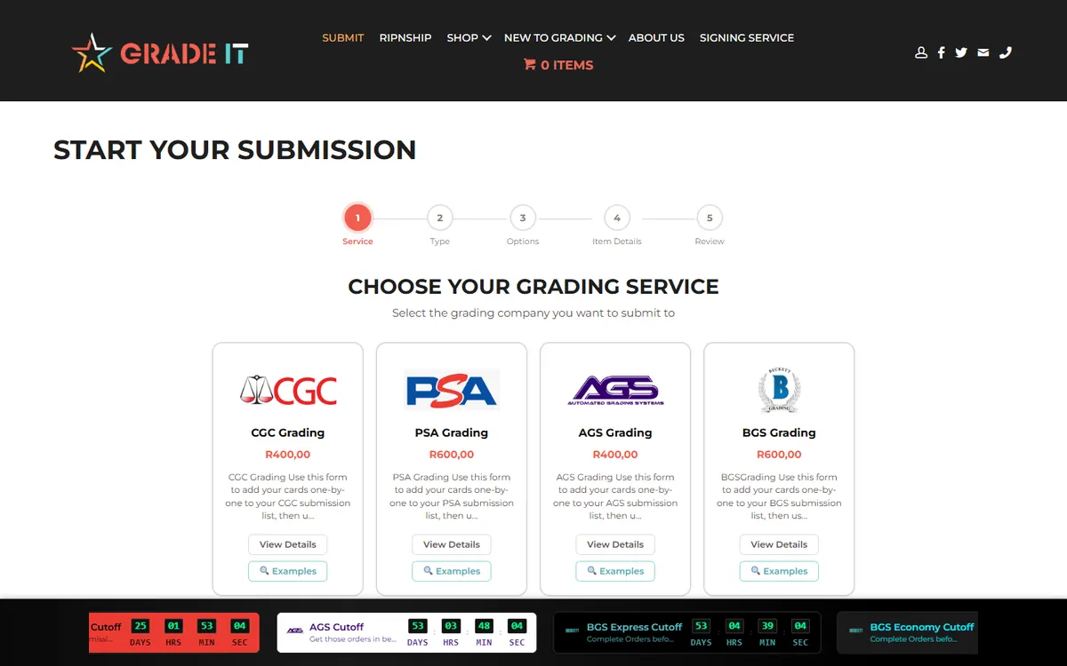 GradeIt submission wizard: choose your grading service