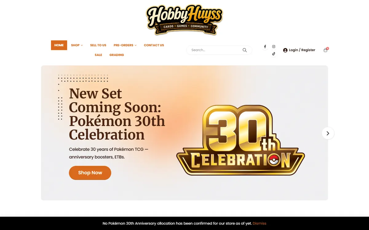 Hobby Huyss store homepage