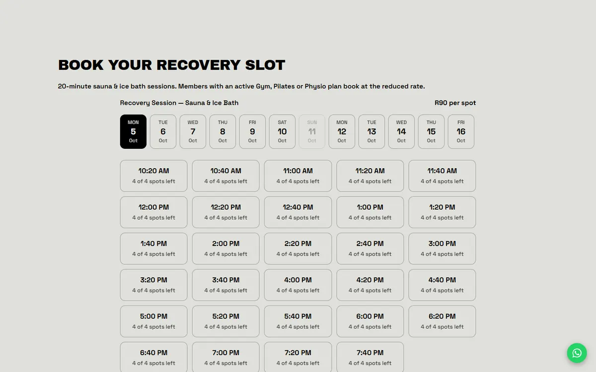 Move360 custom booking calendar for recovery sessions